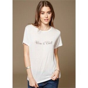 NWOT Daydreamer Wine & Chill White  Graphic Tee Top Size S White